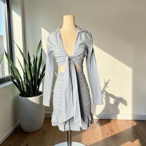 PRFVY Light Blue Ruched Tie Front Cutout Mini Dress XS